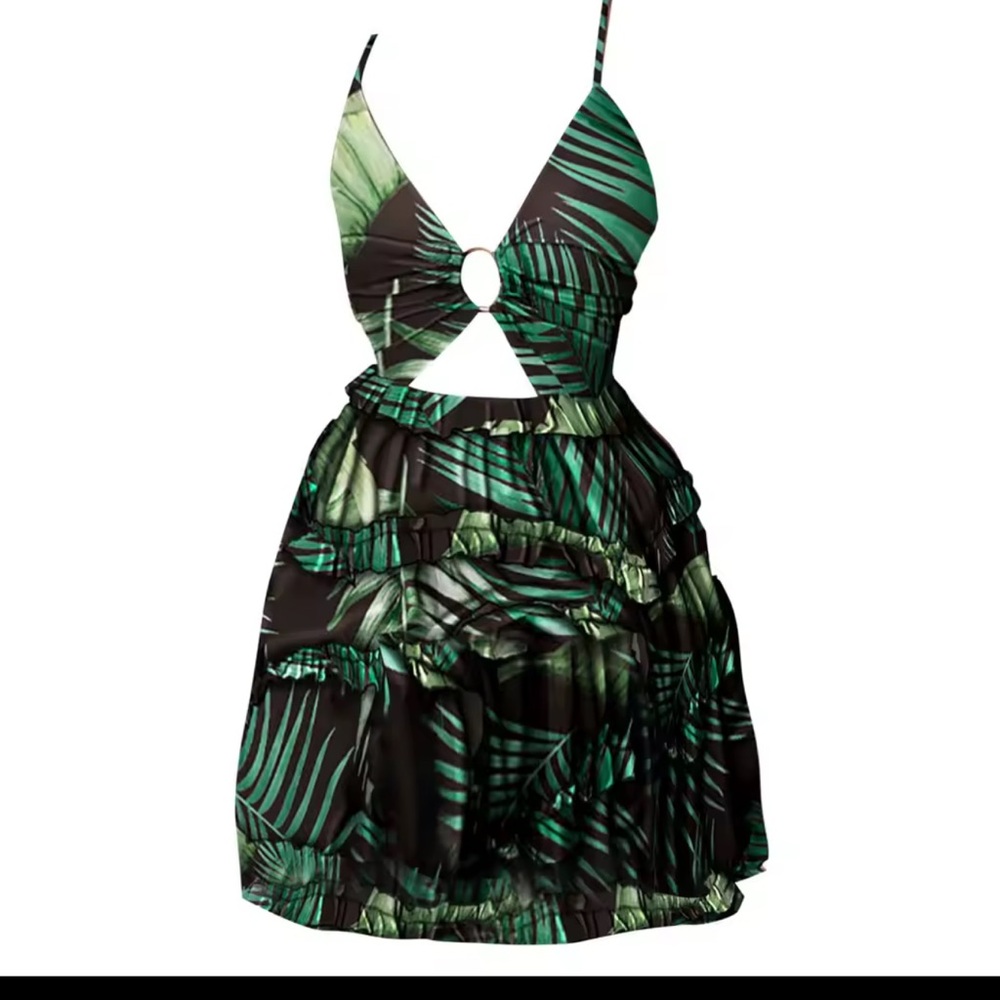 Tropical Cutout Mini Dress in Emerald Green